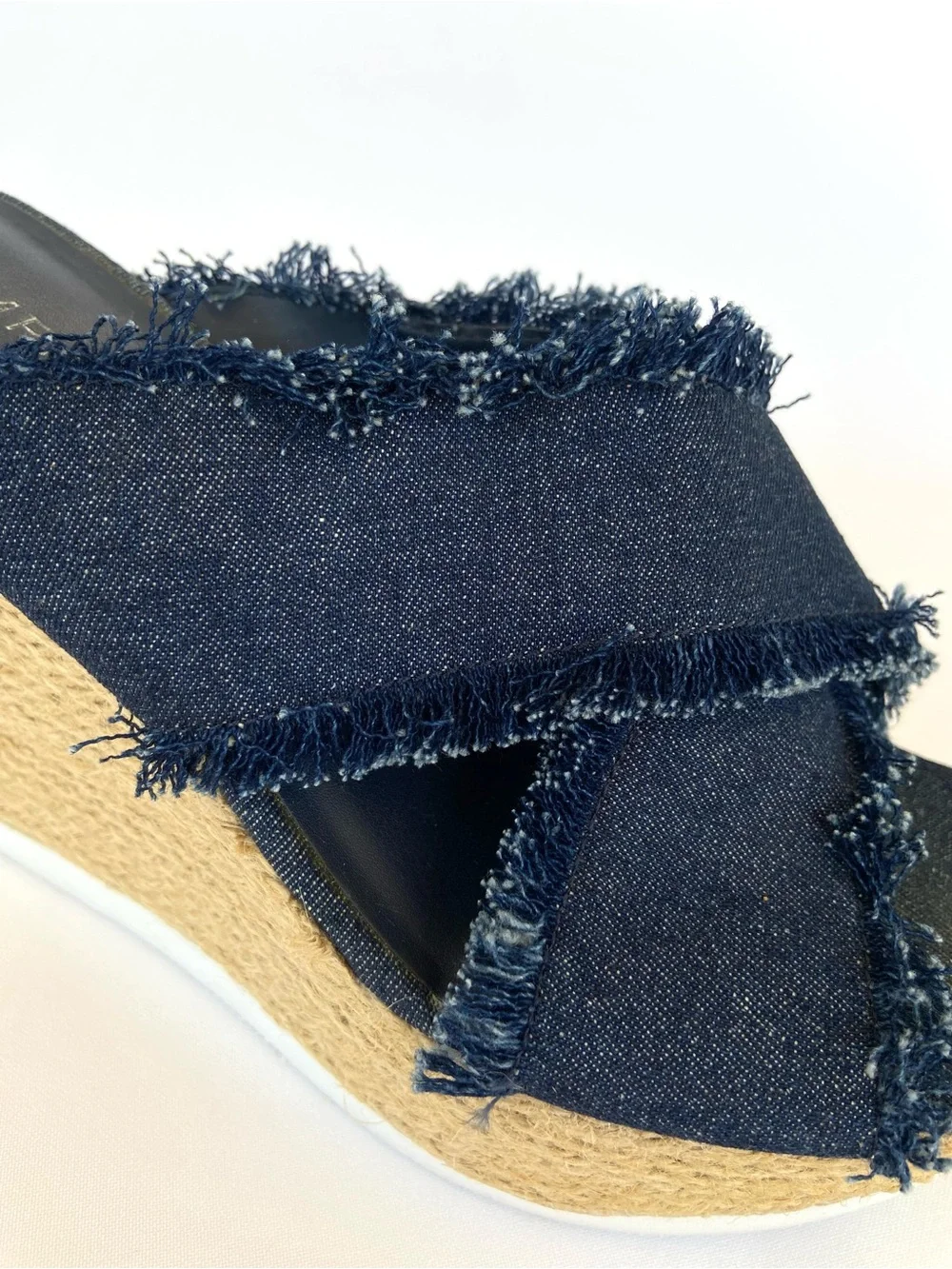Rampage Frayed Denim Espadrille Platform Wedge Sandals Size 6.5